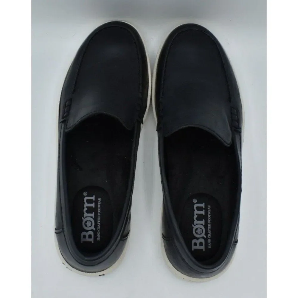 Born Mens Size 10.5 Axel Black Full Grain Leather Slip On Loafers Sneakers Shoes